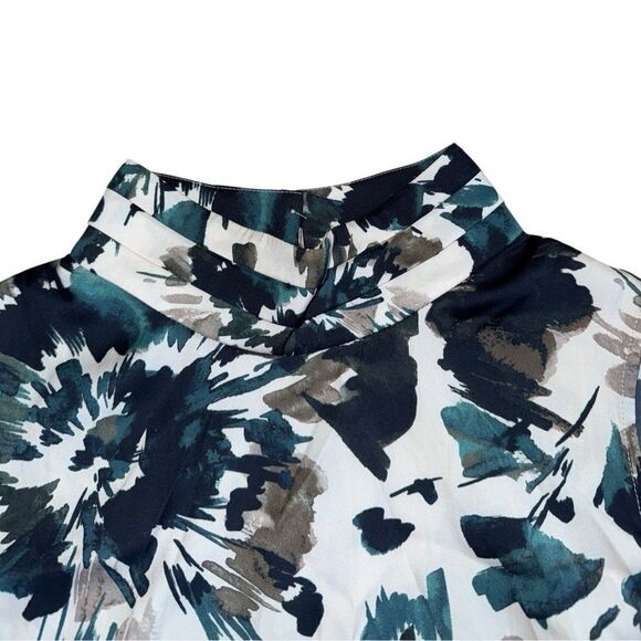 Tart Women's Pleated Mock Neck Green & Cream Abstract Sleeveless Top Size Large - Picture 4 of 6